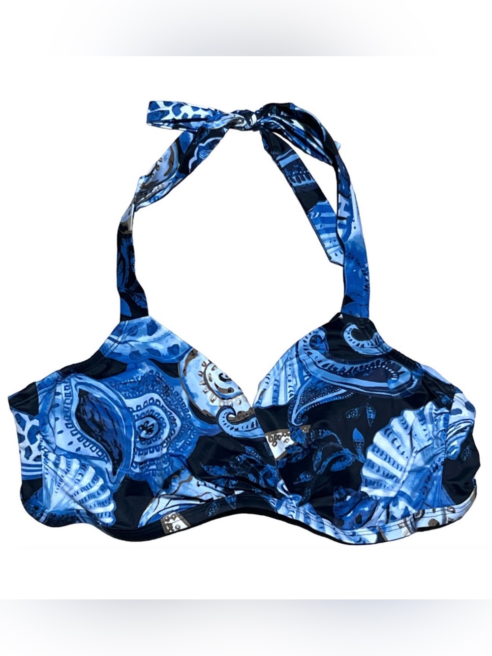 WHITE HOUSE BLACK MARKET BLUE SHELLS ALL CROSSOVER UNDERWIRE BIKINI SWIM TOP M